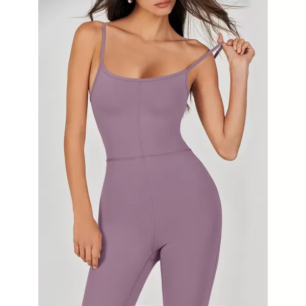 imageANRABESS Flare Jumpsuits for Women One Piece Sleeveless Square Neck Full Body Bodycon Yoga Workout Casual Unitard RompersPurple