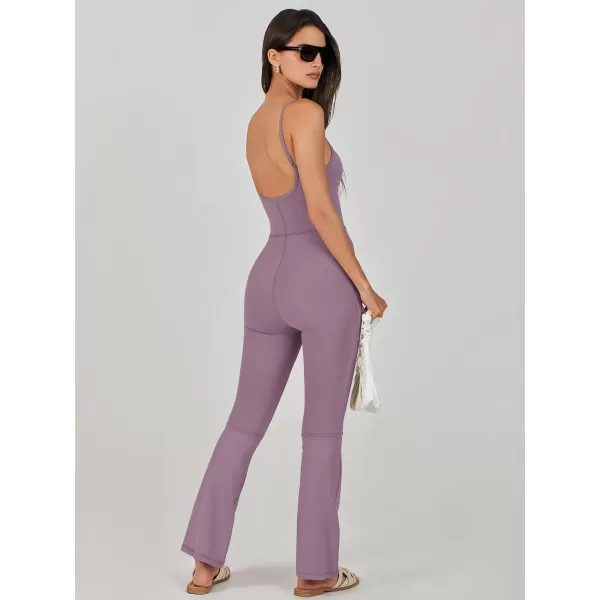 imageANRABESS Flare Jumpsuits for Women One Piece Sleeveless Square Neck Full Body Bodycon Yoga Workout Casual Unitard RompersPurple