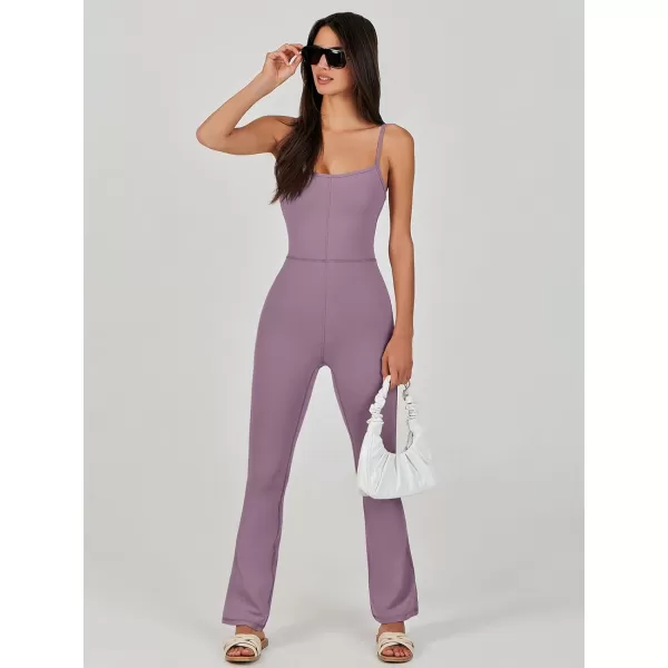 imageANRABESS Flare Jumpsuits for Women One Piece Sleeveless Square Neck Full Body Bodycon Yoga Workout Casual Unitard RompersPurple