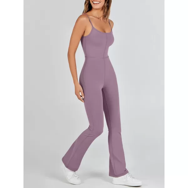 imageANRABESS Flare Jumpsuits for Women One Piece Sleeveless Square Neck Full Body Bodycon Yoga Workout Casual Unitard RompersPurple