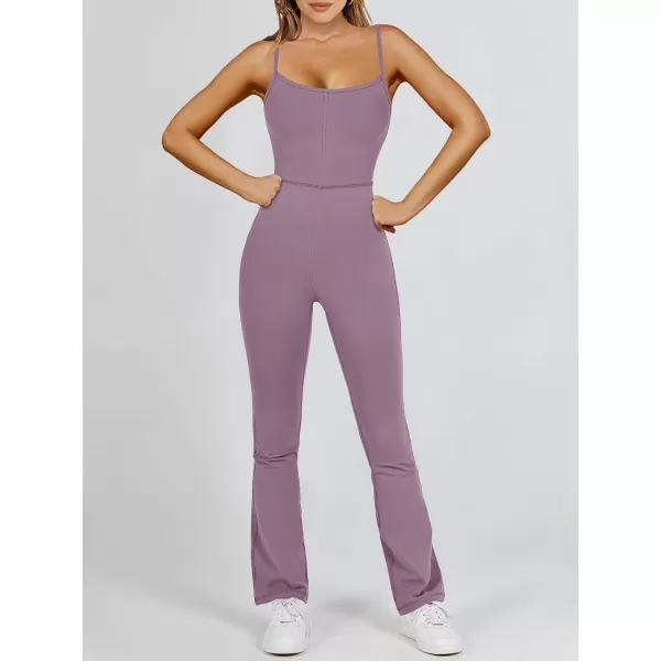 imageANRABESS Flare Jumpsuits for Women One Piece Sleeveless Square Neck Full Body Bodycon Yoga Workout Casual Unitard RompersPurple