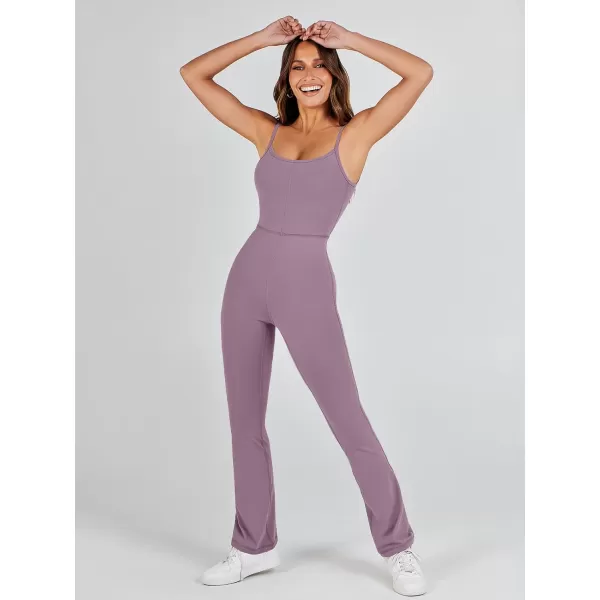imageANRABESS Flare Jumpsuits for Women One Piece Sleeveless Square Neck Full Body Bodycon Yoga Workout Casual Unitard RompersPurple