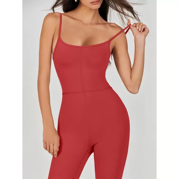 imageANRABESS Flare Jumpsuits for Women One Piece Sleeveless Square Neck Full Body Bodycon Yoga Workout Casual Unitard RompersRed