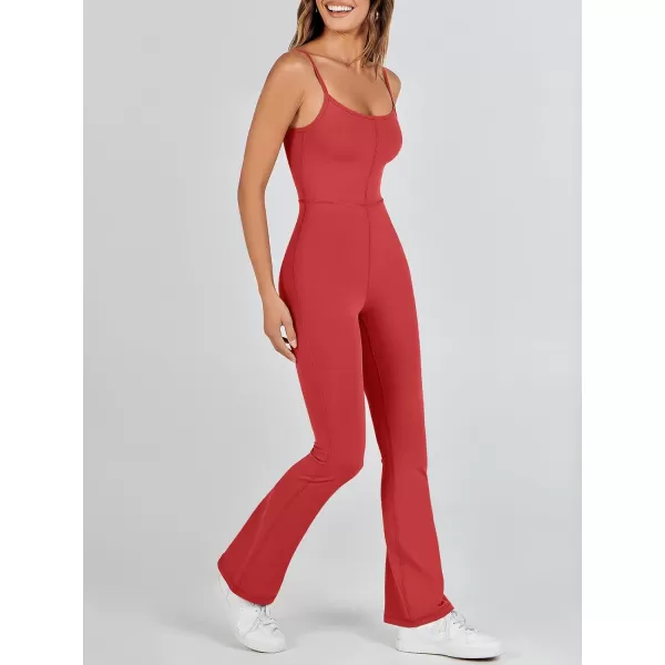 imageANRABESS Flare Jumpsuits for Women One Piece Sleeveless Square Neck Full Body Bodycon Yoga Workout Casual Unitard RompersRed