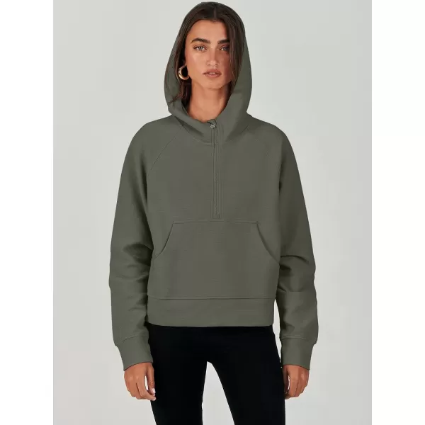 imageANRABESS Half Zip Sweatshirts Cropped Hoodies Fleece Womens Quarter Zip Up Pullover Sweaters Fall Outfits 2023 Winter ClothesArmy Green