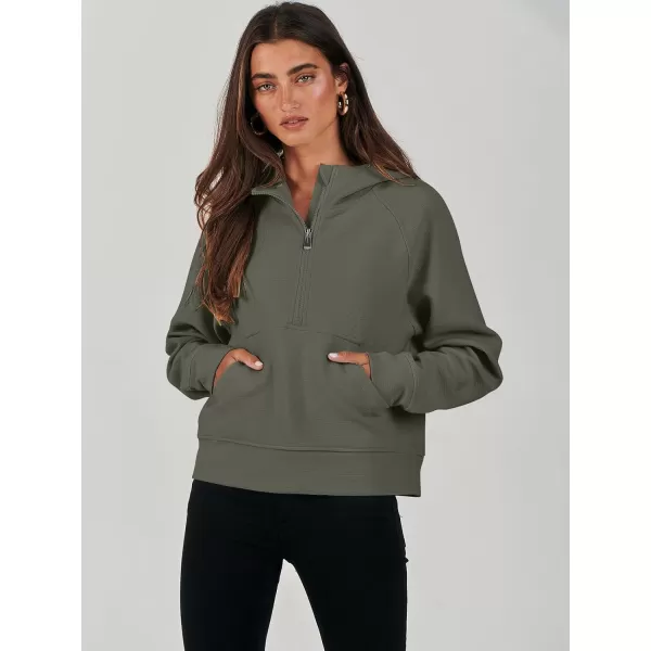 imageANRABESS Half Zip Sweatshirts Cropped Hoodies Fleece Womens Quarter Zip Up Pullover Sweaters Fall Outfits 2023 Winter ClothesArmy Green