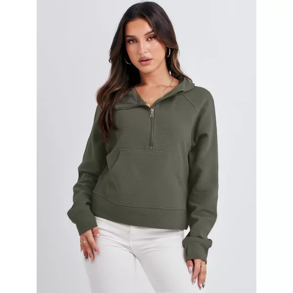 imageANRABESS Half Zip Sweatshirts Cropped Hoodies Fleece Womens Quarter Zip Up Pullover Sweaters Fall Outfits 2023 Winter ClothesArmy Green