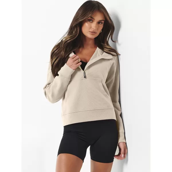 imageANRABESS Half Zip Sweatshirts Cropped Hoodies Fleece Womens Quarter Zip Up Pullover Sweaters Fall Outfits 2023 Winter ClothesBeige