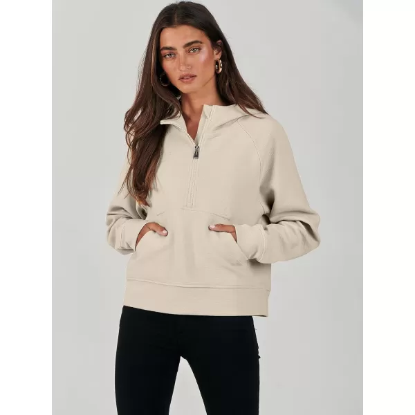 imageANRABESS Half Zip Sweatshirts Cropped Hoodies Fleece Womens Quarter Zip Up Pullover Sweaters Fall Outfits 2023 Winter ClothesBeige