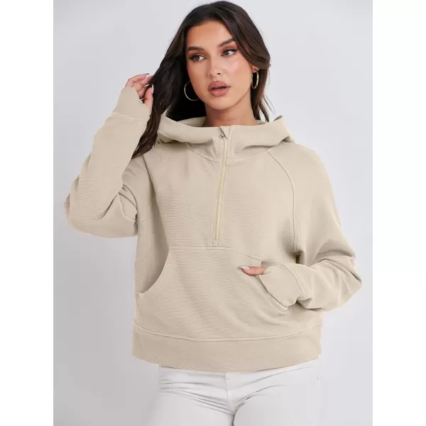 imageANRABESS Half Zip Sweatshirts Cropped Hoodies Fleece Womens Quarter Zip Up Pullover Sweaters Fall Outfits 2023 Winter ClothesBeige
