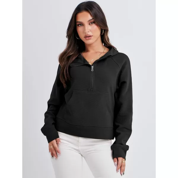 imageANRABESS Half Zip Sweatshirts Cropped Hoodies Fleece Womens Quarter Zip Up Pullover Sweaters Fall Outfits 2023 Winter ClothesBlack