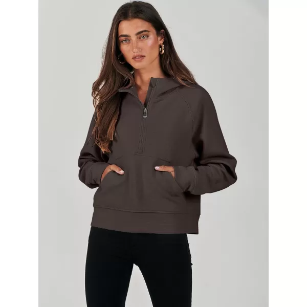 imageANRABESS Half Zip Sweatshirts Cropped Hoodies Fleece Womens Quarter Zip Up Pullover Sweaters Fall Outfits 2023 Winter ClothesCoffee