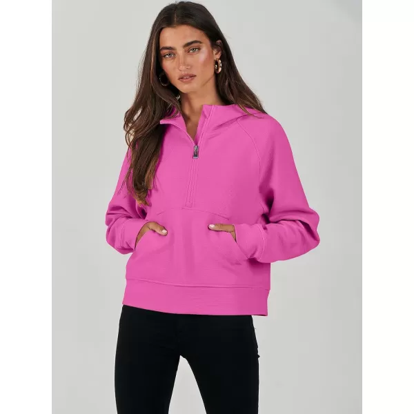 imageANRABESS Half Zip Sweatshirts Cropped Hoodies Fleece Womens Quarter Zip Up Pullover Sweaters Fall Outfits 2023 Winter ClothesHot Pink