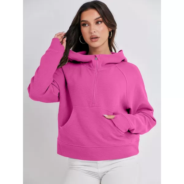 imageANRABESS Half Zip Sweatshirts Cropped Hoodies Fleece Womens Quarter Zip Up Pullover Sweaters Fall Outfits 2023 Winter ClothesHot Pink