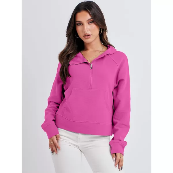 imageANRABESS Half Zip Sweatshirts Cropped Hoodies Fleece Womens Quarter Zip Up Pullover Sweaters Fall Outfits 2023 Winter ClothesHot Pink
