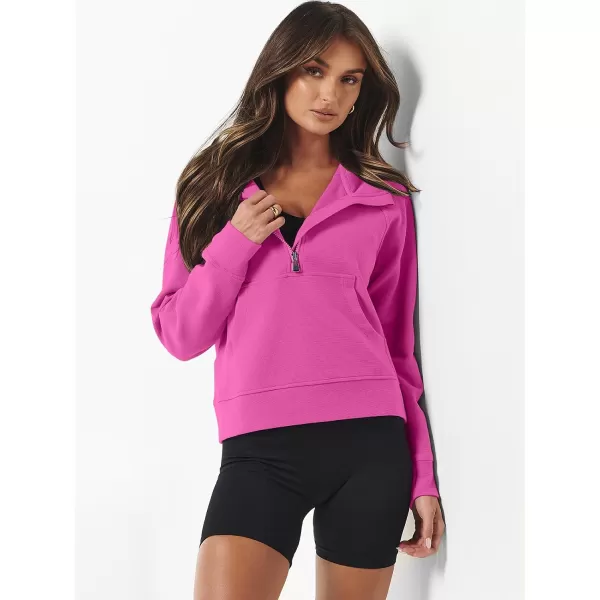 imageANRABESS Half Zip Sweatshirts Cropped Hoodies Fleece Womens Quarter Zip Up Pullover Sweaters Fall Outfits 2023 Winter ClothesHot Pink