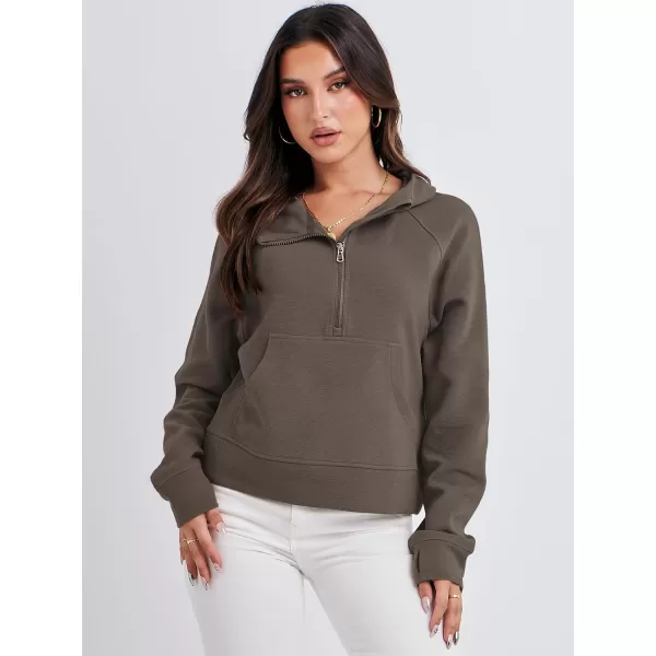 imageANRABESS Half Zip Sweatshirts Cropped Hoodies Fleece Womens Quarter Zip Up Pullover Sweaters Fall Outfits 2023 Winter ClothesLight Brown