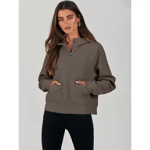 imageANRABESS Half Zip Sweatshirts Cropped Hoodies Fleece Womens Quarter Zip Up Pullover Sweaters Fall Outfits 2023 Winter ClothesLight Brown