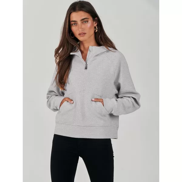 imageANRABESS Half Zip Sweatshirts Cropped Hoodies Fleece Womens Quarter Zip Up Pullover Sweaters Fall Outfits 2023 Winter ClothesLight Grey