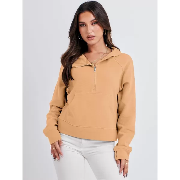 imageANRABESS Half Zip Sweatshirts Cropped Hoodies Fleece Womens Quarter Zip Up Pullover Sweaters Fall Outfits 2023 Winter ClothesOrange