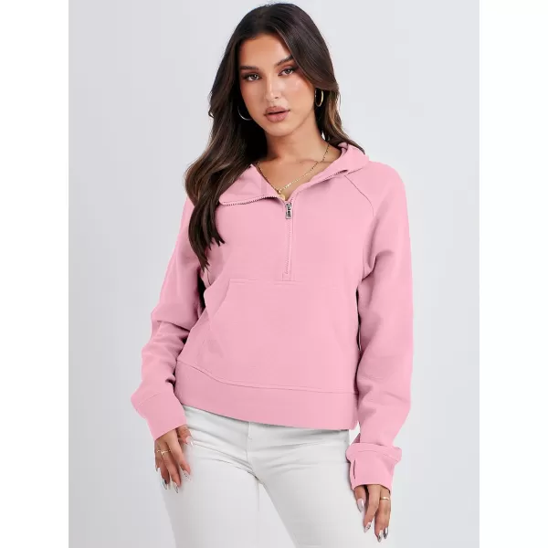 imageANRABESS Half Zip Sweatshirts Cropped Hoodies Fleece Womens Quarter Zip Up Pullover Sweaters Fall Outfits 2023 Winter ClothesPink