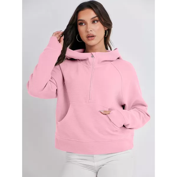imageANRABESS Half Zip Sweatshirts Cropped Hoodies Fleece Womens Quarter Zip Up Pullover Sweaters Fall Outfits 2023 Winter ClothesPink