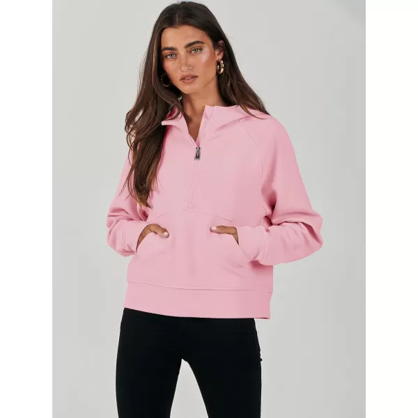 imageANRABESS Half Zip Sweatshirts Cropped Hoodies Fleece Womens Quarter Zip Up Pullover Sweaters Fall Outfits 2023 Winter ClothesPink