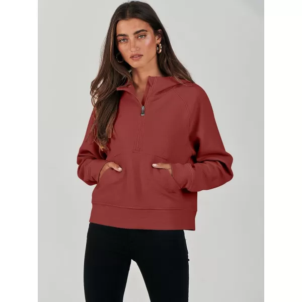 imageANRABESS Half Zip Sweatshirts Cropped Hoodies Fleece Womens Quarter Zip Up Pullover Sweaters Fall Outfits 2023 Winter ClothesRed