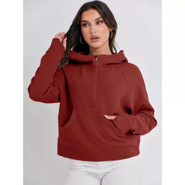 imageANRABESS Half Zip Sweatshirts Cropped Hoodies Fleece Womens Quarter Zip Up Pullover Sweaters Fall Outfits 2023 Winter ClothesRed