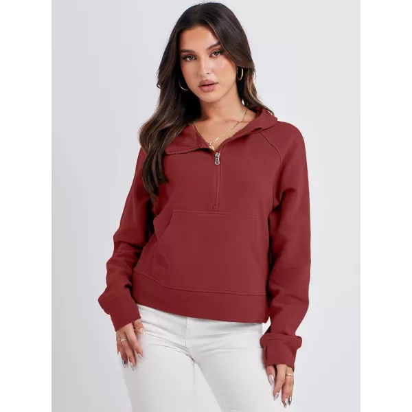 imageANRABESS Half Zip Sweatshirts Cropped Hoodies Fleece Womens Quarter Zip Up Pullover Sweaters Fall Outfits 2023 Winter ClothesRed