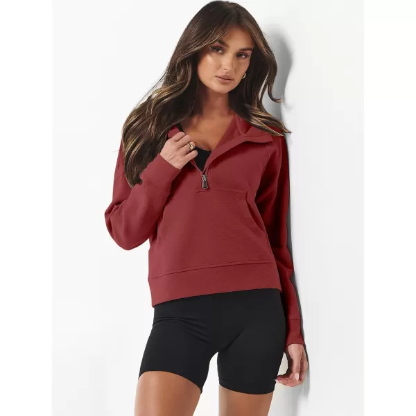 imageANRABESS Half Zip Sweatshirts Cropped Hoodies Fleece Womens Quarter Zip Up Pullover Sweaters Fall Outfits 2023 Winter ClothesRed