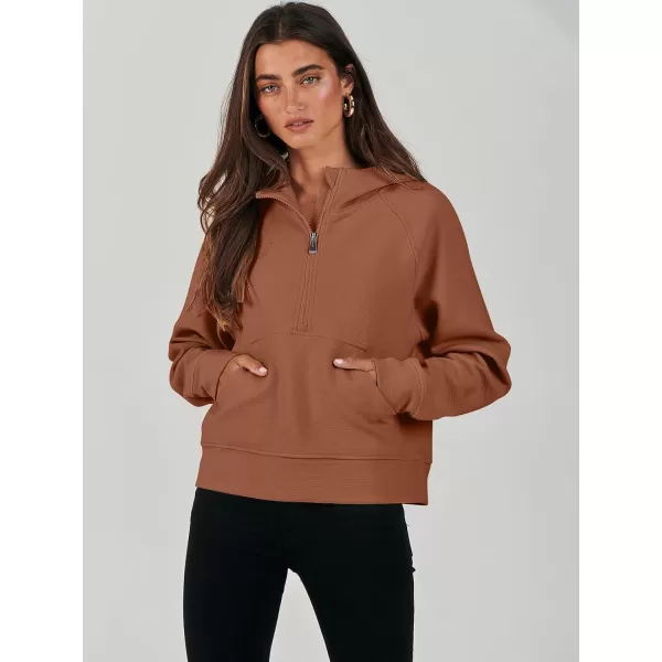 imageANRABESS Half Zip Sweatshirts Cropped Hoodies Fleece Womens Quarter Zip Up Pullover Sweaters Fall Outfits 2023 Winter ClothesRust