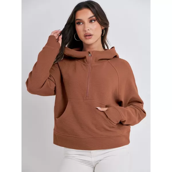 imageANRABESS Half Zip Sweatshirts Cropped Hoodies Fleece Womens Quarter Zip Up Pullover Sweaters Fall Outfits 2023 Winter ClothesRust