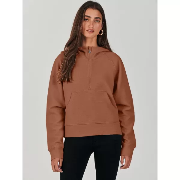 imageANRABESS Half Zip Sweatshirts Cropped Hoodies Fleece Womens Quarter Zip Up Pullover Sweaters Fall Outfits 2023 Winter ClothesRust