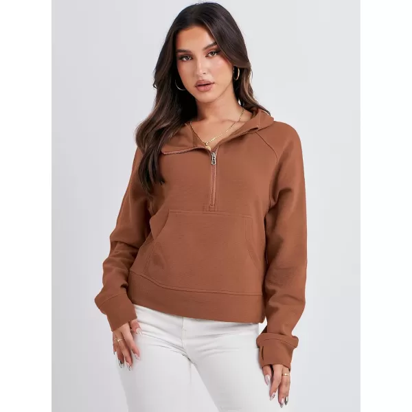 imageANRABESS Half Zip Sweatshirts Cropped Hoodies Fleece Womens Quarter Zip Up Pullover Sweaters Fall Outfits 2023 Winter ClothesRust