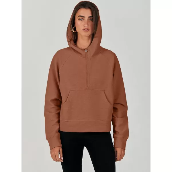 imageANRABESS Half Zip Sweatshirts Cropped Hoodies Fleece Womens Quarter Zip Up Pullover Sweaters Fall Outfits 2023 Winter ClothesRust