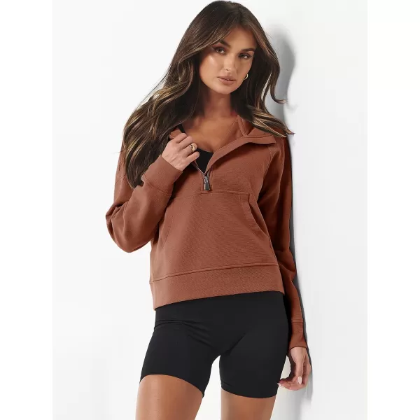 imageANRABESS Half Zip Sweatshirts Cropped Hoodies Fleece Womens Quarter Zip Up Pullover Sweaters Fall Outfits 2023 Winter ClothesRust