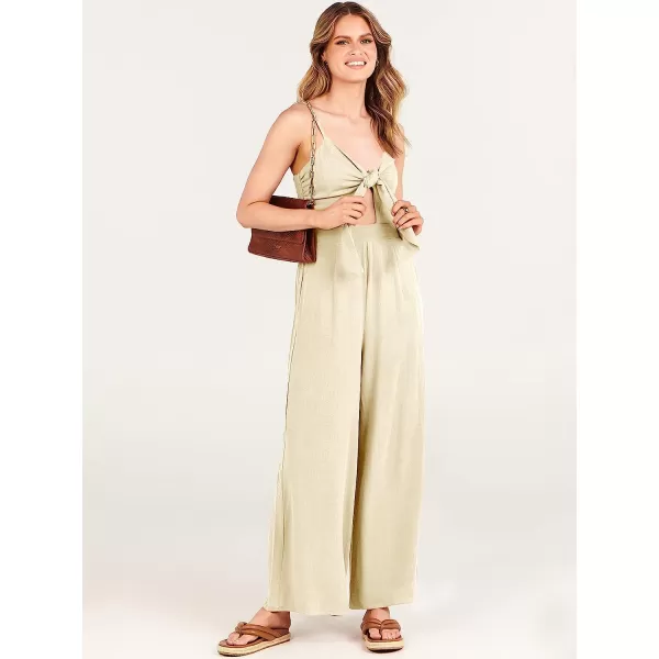 imageANRABESS Jumpsuit for Women Casual Summer Beach Vacation Outfits Sleeveless Tie Knot Cutout Linen Romper Jumper 2023Apricot