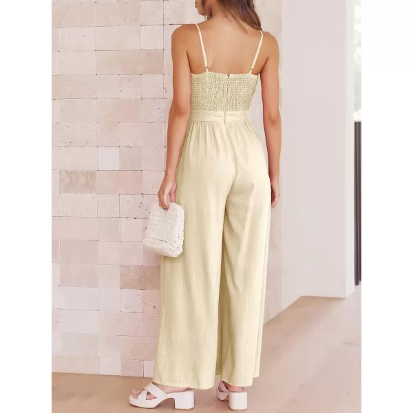 imageANRABESS Jumpsuit for Women Casual Summer Beach Vacation Outfits Sleeveless Tie Knot Cutout Linen Romper Jumper 2023Apricot