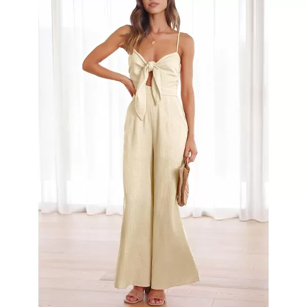 imageANRABESS Jumpsuit for Women Casual Summer Beach Vacation Outfits Sleeveless Tie Knot Cutout Linen Romper Jumper 2023Apricot
