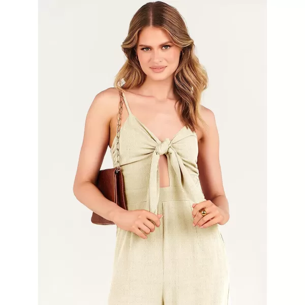 imageANRABESS Jumpsuit for Women Casual Summer Beach Vacation Outfits Sleeveless Tie Knot Cutout Linen Romper Jumper 2023Apricot