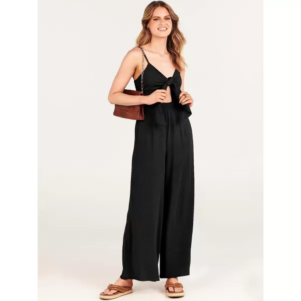 imageANRABESS Jumpsuit for Women Casual Summer Beach Vacation Outfits Sleeveless Tie Knot Cutout Linen Romper Jumper 2023Black