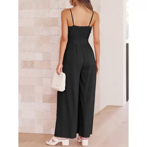 imageANRABESS Jumpsuit for Women Casual Summer Beach Vacation Outfits Sleeveless Tie Knot Cutout Linen Romper Jumper 2023Black