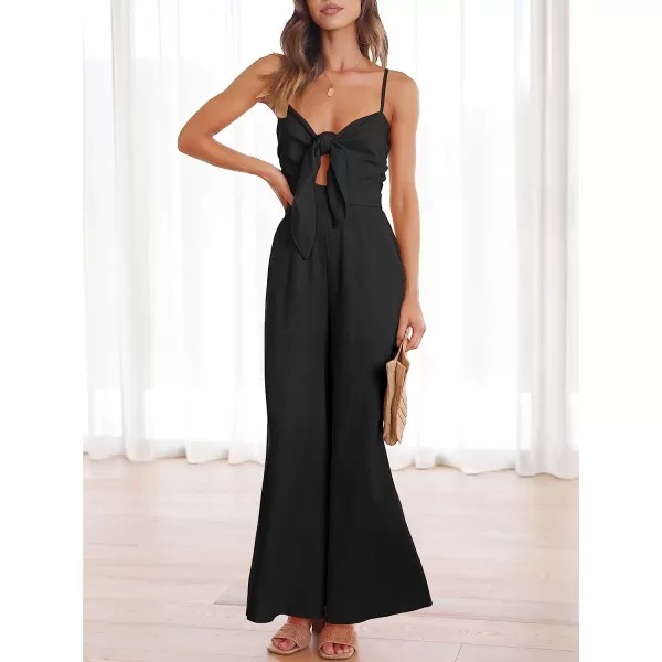 imageANRABESS Jumpsuit for Women Casual Summer Beach Vacation Outfits Sleeveless Tie Knot Cutout Linen Romper Jumper 2023Black