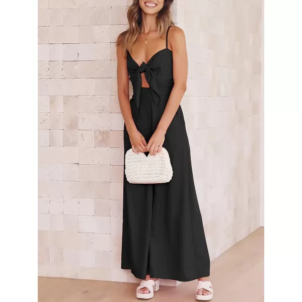 imageANRABESS Jumpsuit for Women Casual Summer Beach Vacation Outfits Sleeveless Tie Knot Cutout Linen Romper Jumper 2023Black