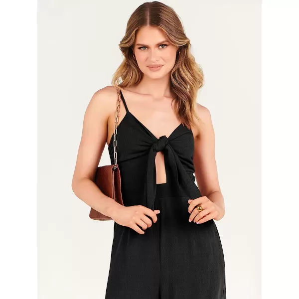 imageANRABESS Jumpsuit for Women Casual Summer Beach Vacation Outfits Sleeveless Tie Knot Cutout Linen Romper Jumper 2023Black