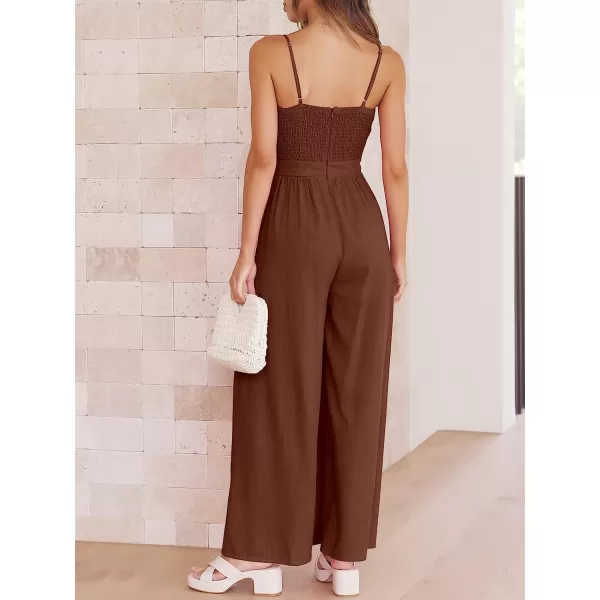 imageANRABESS Jumpsuit for Women Casual Summer Beach Vacation Outfits Sleeveless Tie Knot Cutout Linen Romper Jumper 2023Brown