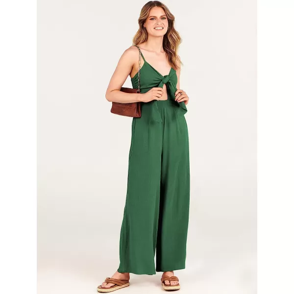 imageANRABESS Jumpsuit for Women Casual Summer Beach Vacation Outfits Sleeveless Tie Knot Cutout Linen Romper Jumper 2023Grass