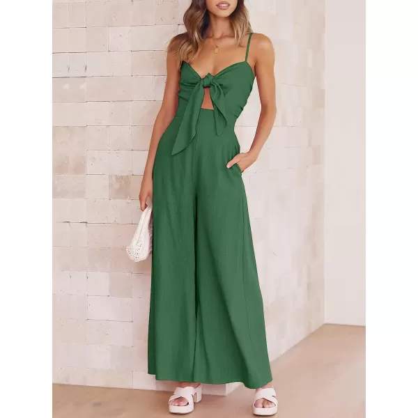 imageANRABESS Jumpsuit for Women Casual Summer Beach Vacation Outfits Sleeveless Tie Knot Cutout Linen Romper Jumper 2023Grass