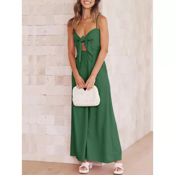 imageANRABESS Jumpsuit for Women Casual Summer Beach Vacation Outfits Sleeveless Tie Knot Cutout Linen Romper Jumper 2023Grass